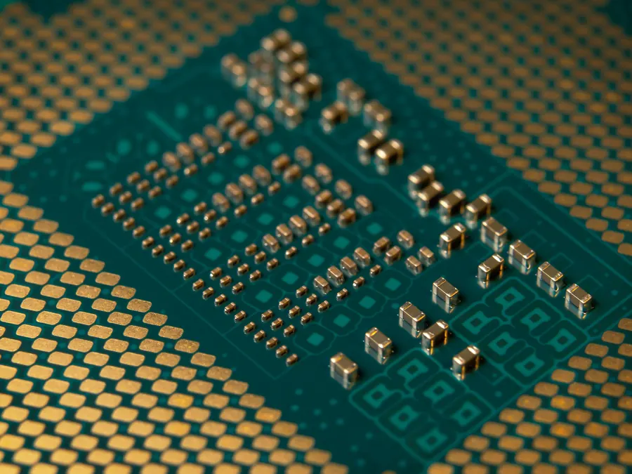 Nahaufnahme einer Mikroprozessor-Platine mit Bauteilen