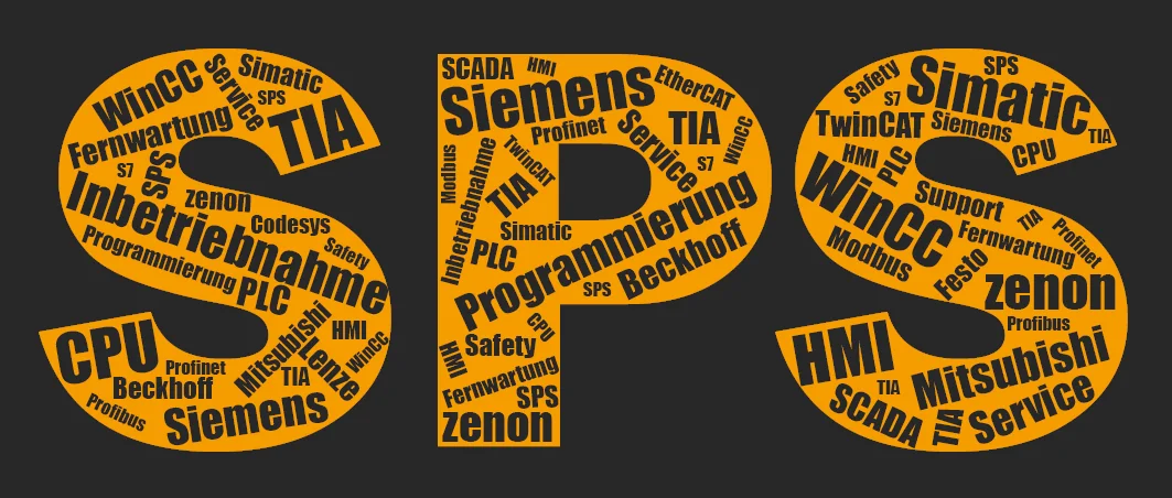 Wortwolke mit Begriffen aus der SPS-Technik